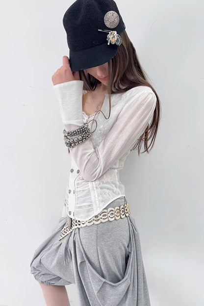 Retro Lace Splicing Shirt