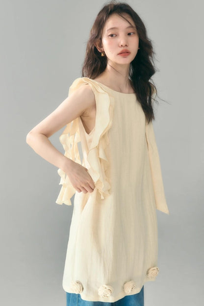 Three-Dimensional Rose Lace Linen-Blend Dress