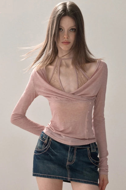 Lace Splicing Halter Top