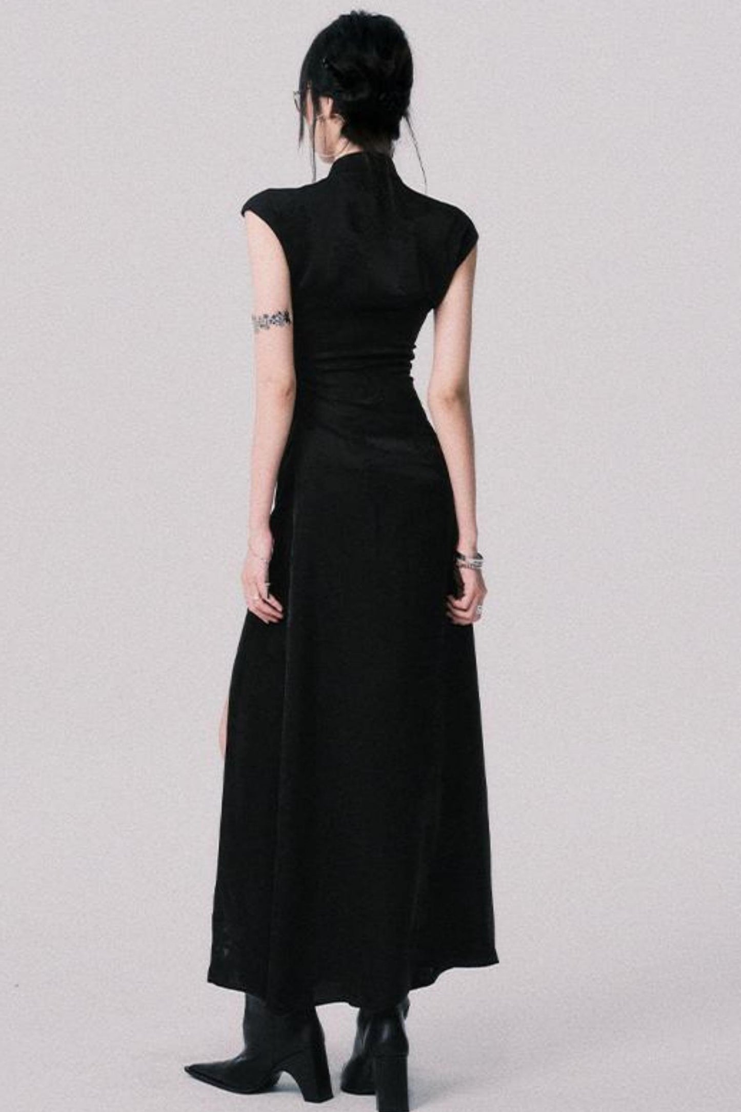 Chic Black Jacquard Qipao Dress