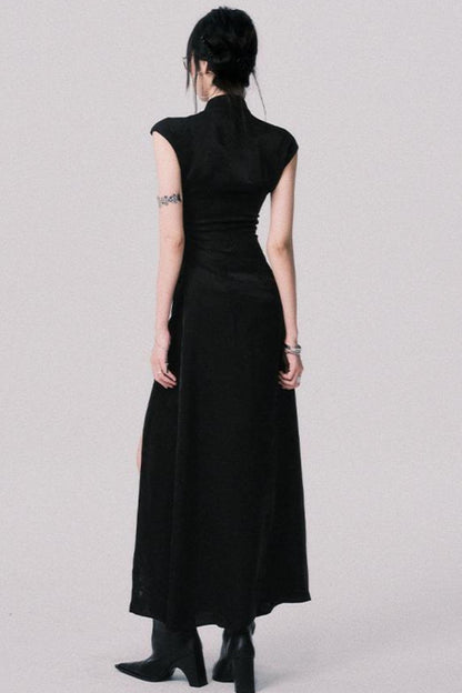 Chic Black Jacquard Qipao Dress