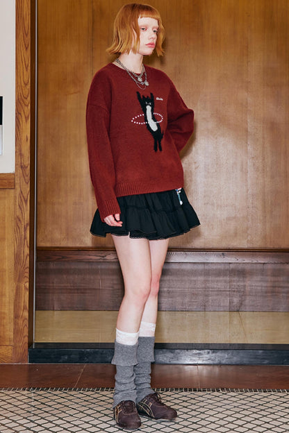 Laser Beaded Knitted Cat Top