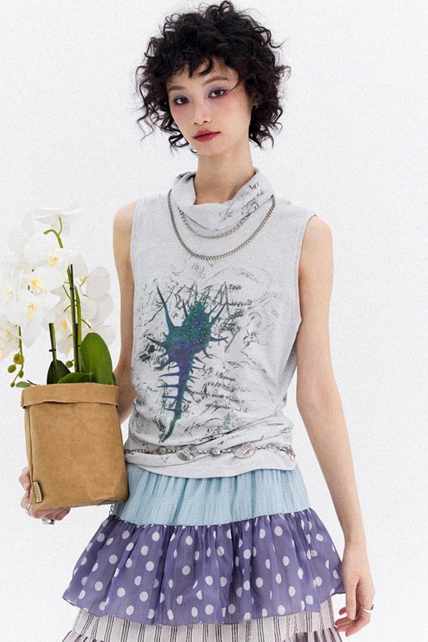 Asymmetrical Pleated Tank Top