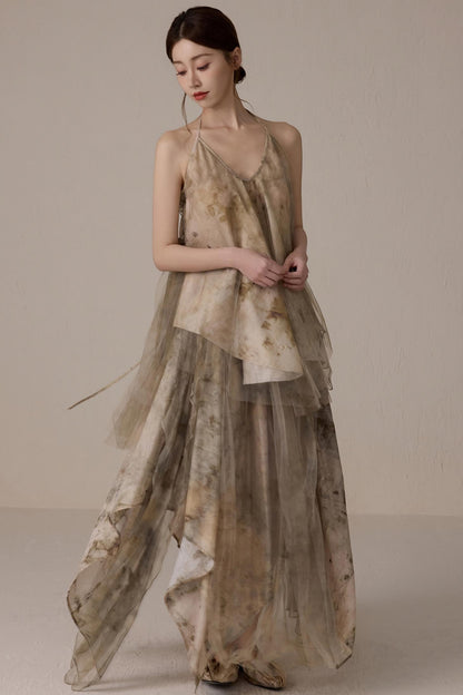 Floral Mesh Tie Neck Camisole