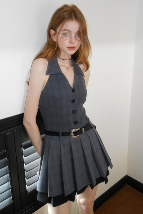 Vintage Gray V-Neck Layered Dress