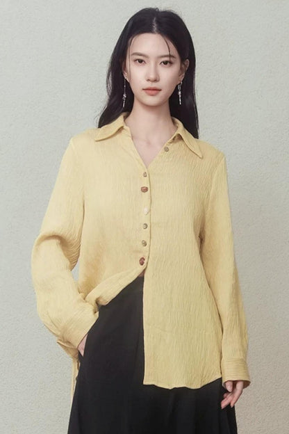 Pale Yellow Stone Button Shirt