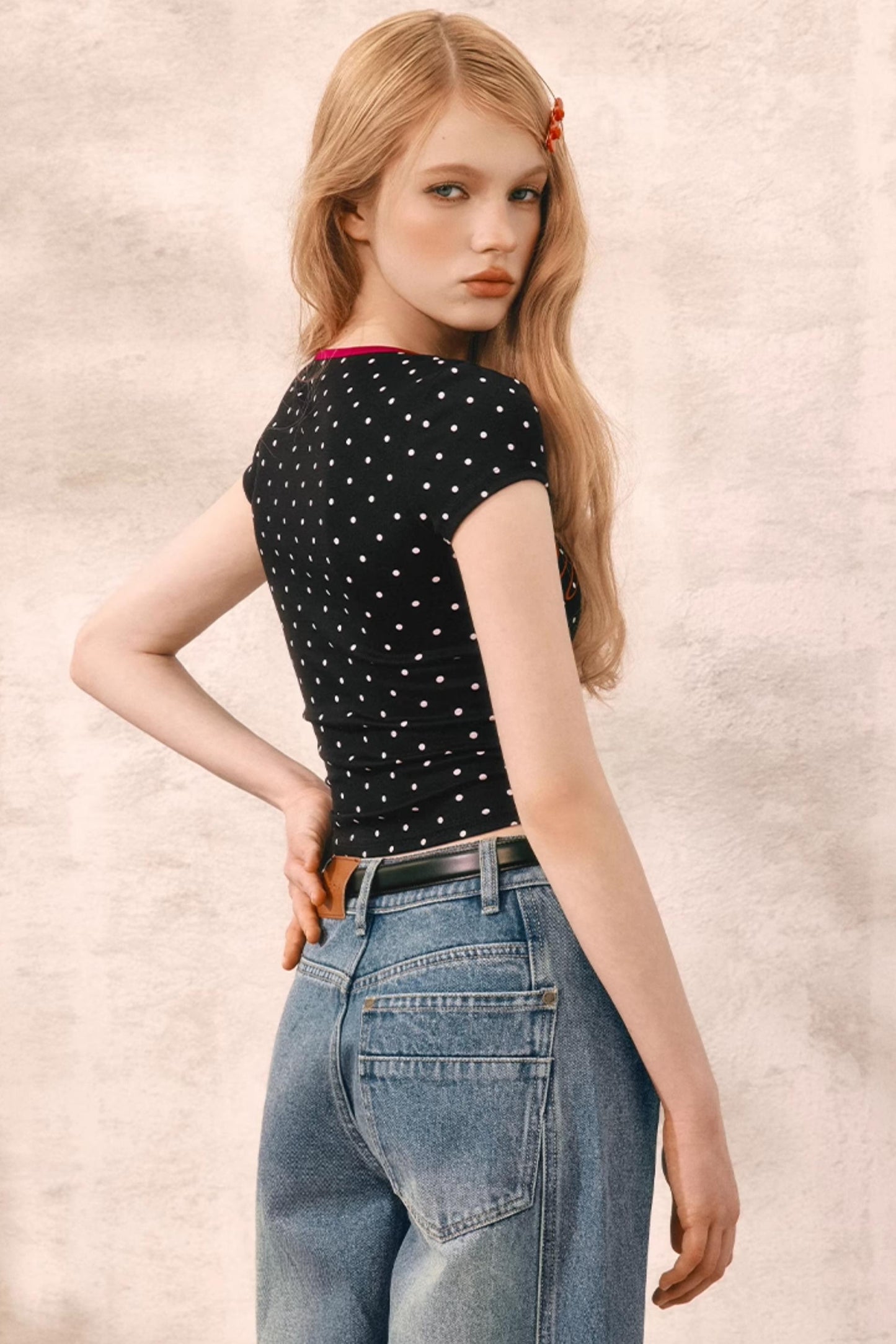 Summer Polka Dot V-Neck Tee