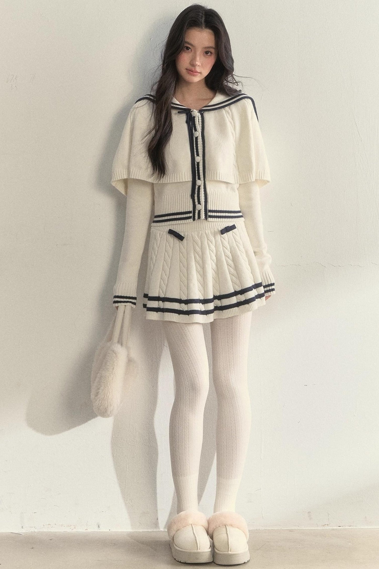 Vintage Navy Twist-Knit Cape Sweater Set-Up