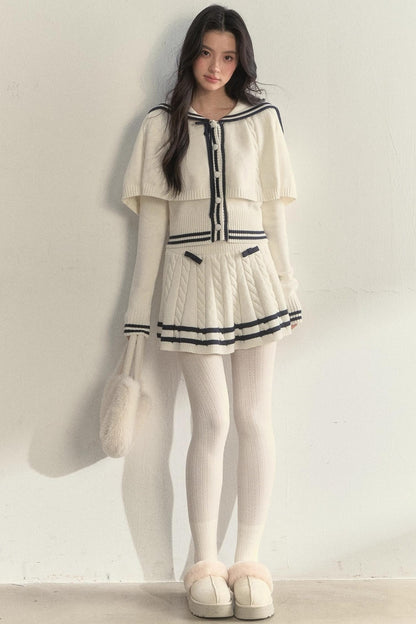 Vintage Navy Twist-Knit Cape Sweater Set-Up