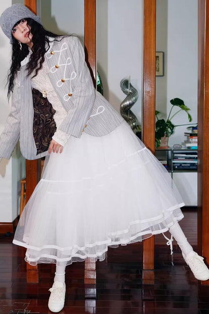 Autumn Mesh Puffy Long Skirt