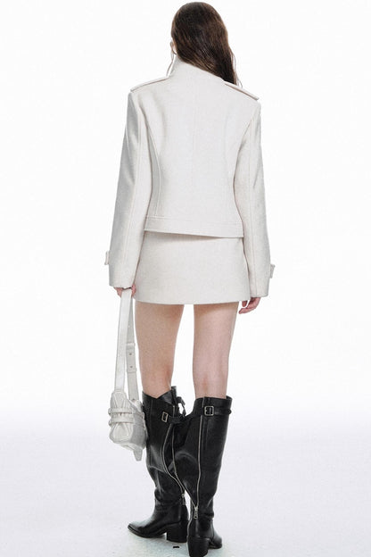 Classic High-Necked Black Woolen Skirt Set-Up