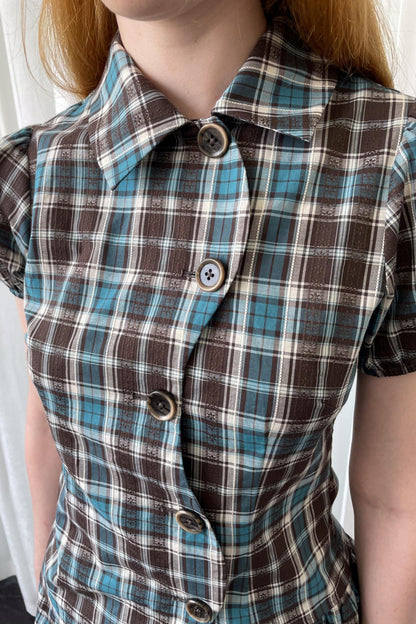 Blue Plaid Two-Piece Top Skirt Set-Up