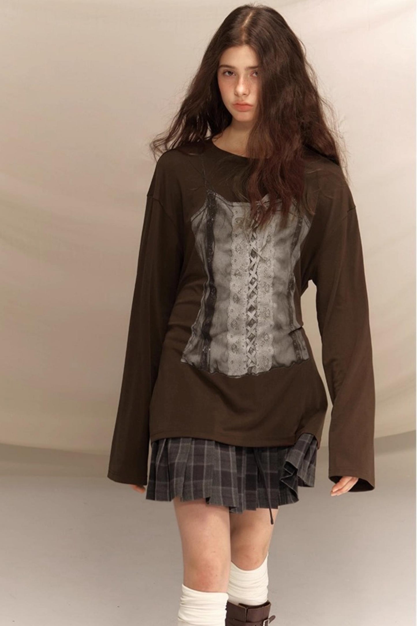 Gray Plaid Pleated Skirt