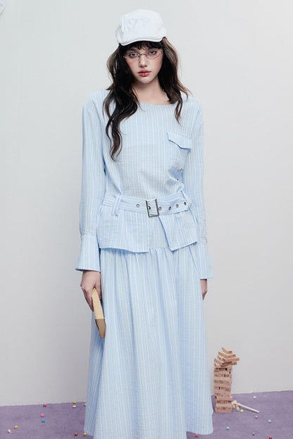 Airy Stripe Two Piece Skirt Set-Up