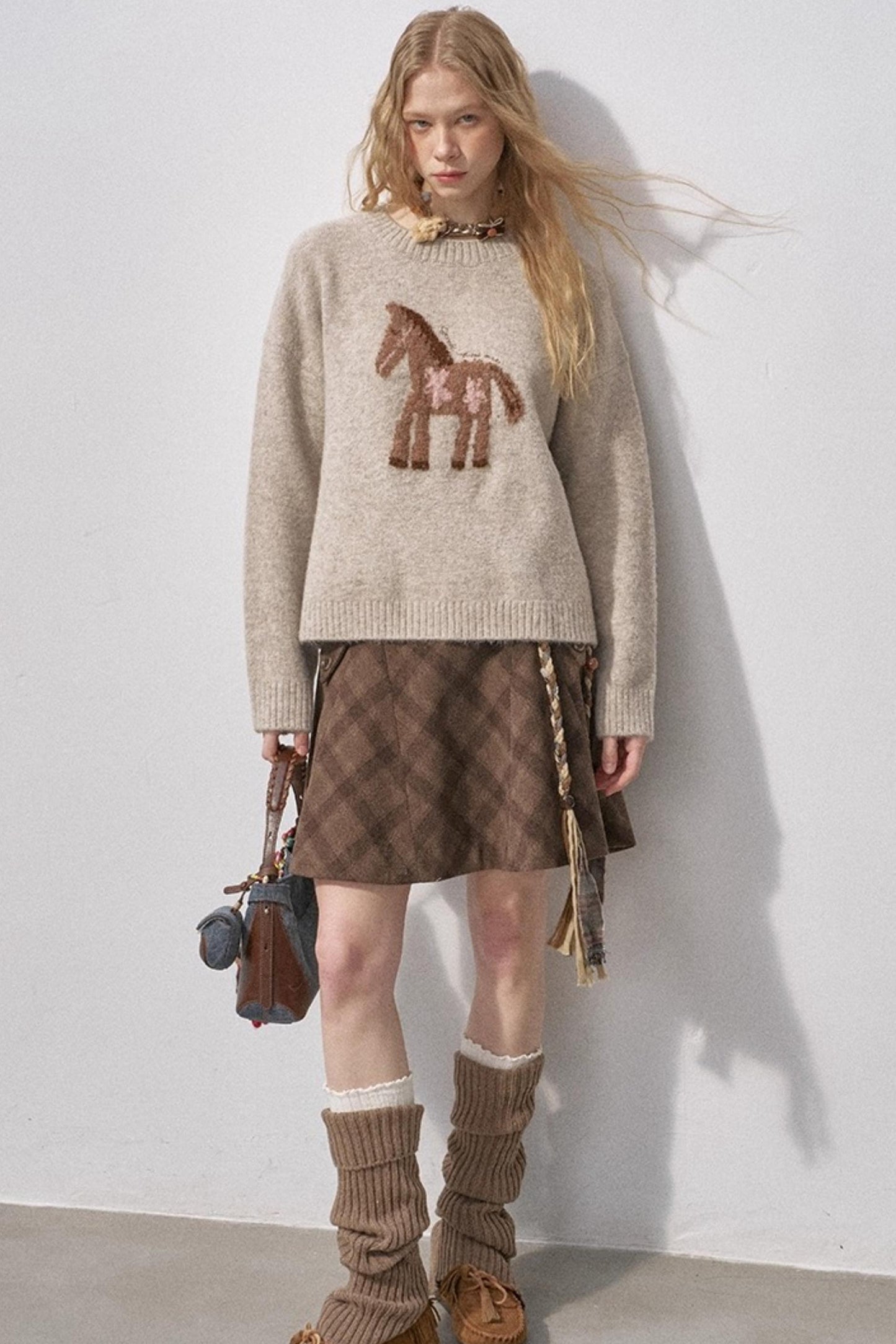 Split Wool Plaid A-Line Skirt