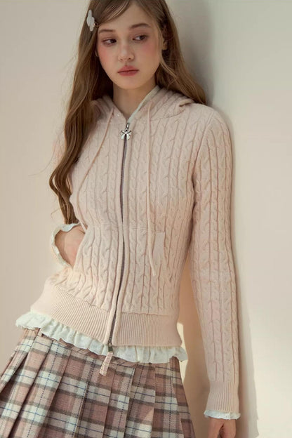 Fur Collar Detachable Knit Jacket