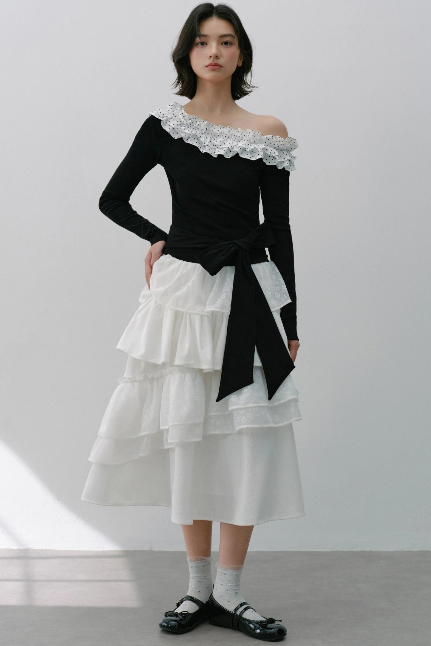 Slanted Polka Dot Long-Sleeved T-Shirt