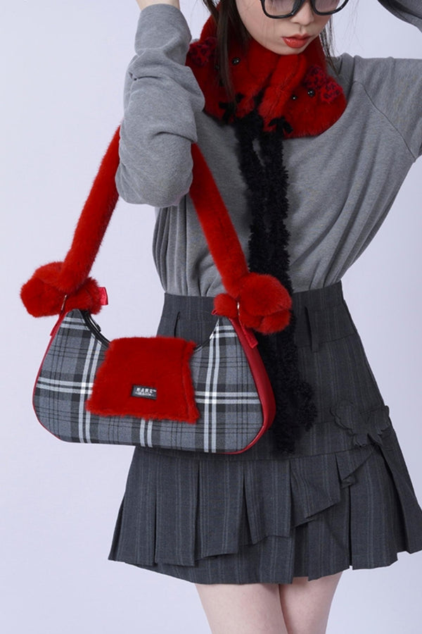Pink Plaid Crossbody Tote Bag