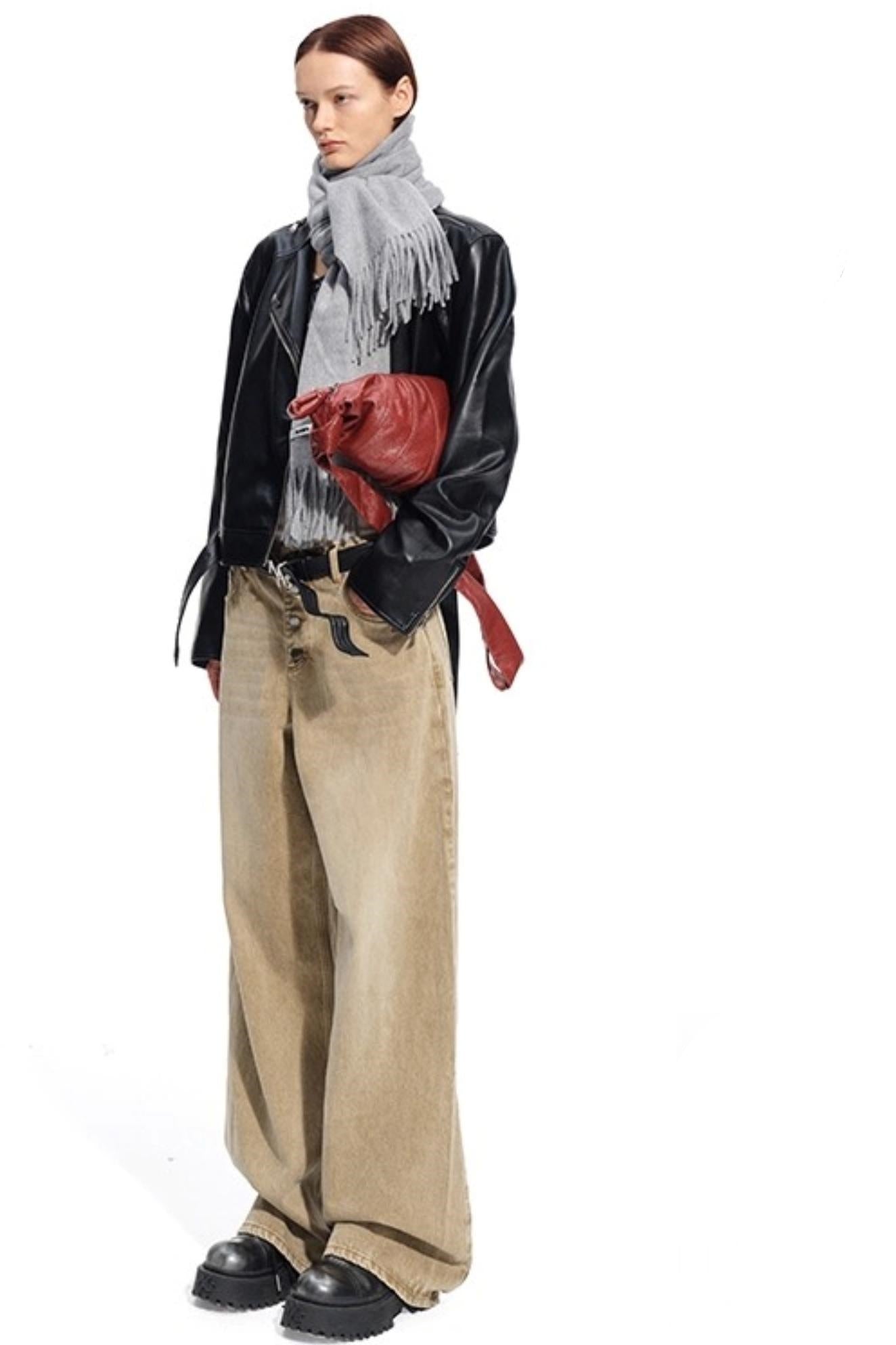 Heavy Washed Twill Denim Loose Jeans