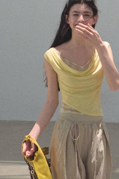 Swing Neck Check Slim Fit Crop Top