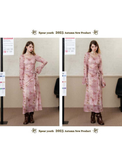 Elegant Butterfly/Flower Slim Long Dress