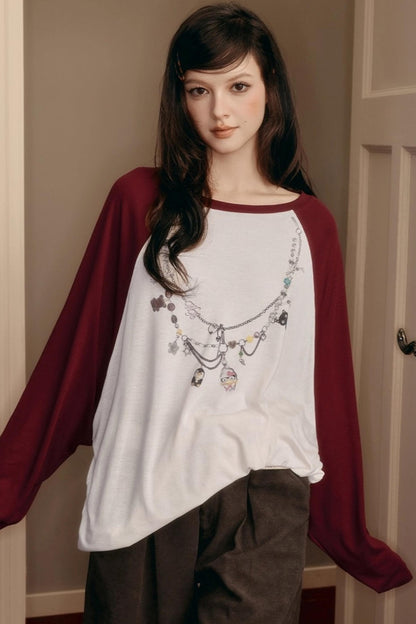 Contrasting Raglan Sleeve Top
