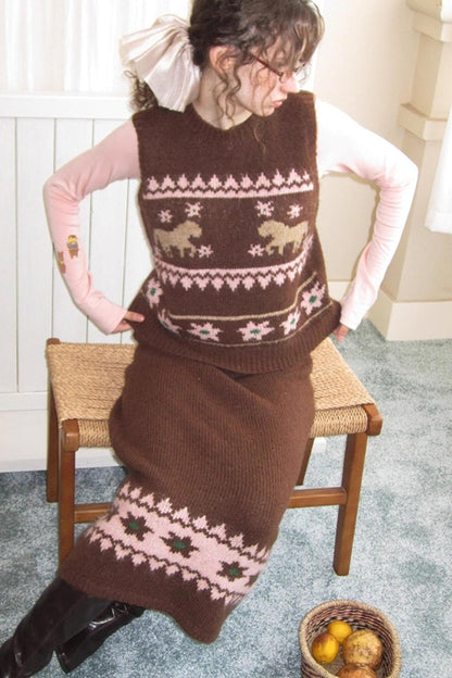 Alpaca Blend Vest Skirt Set