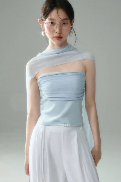 Misty Light Pleated Tulle Blouse Set