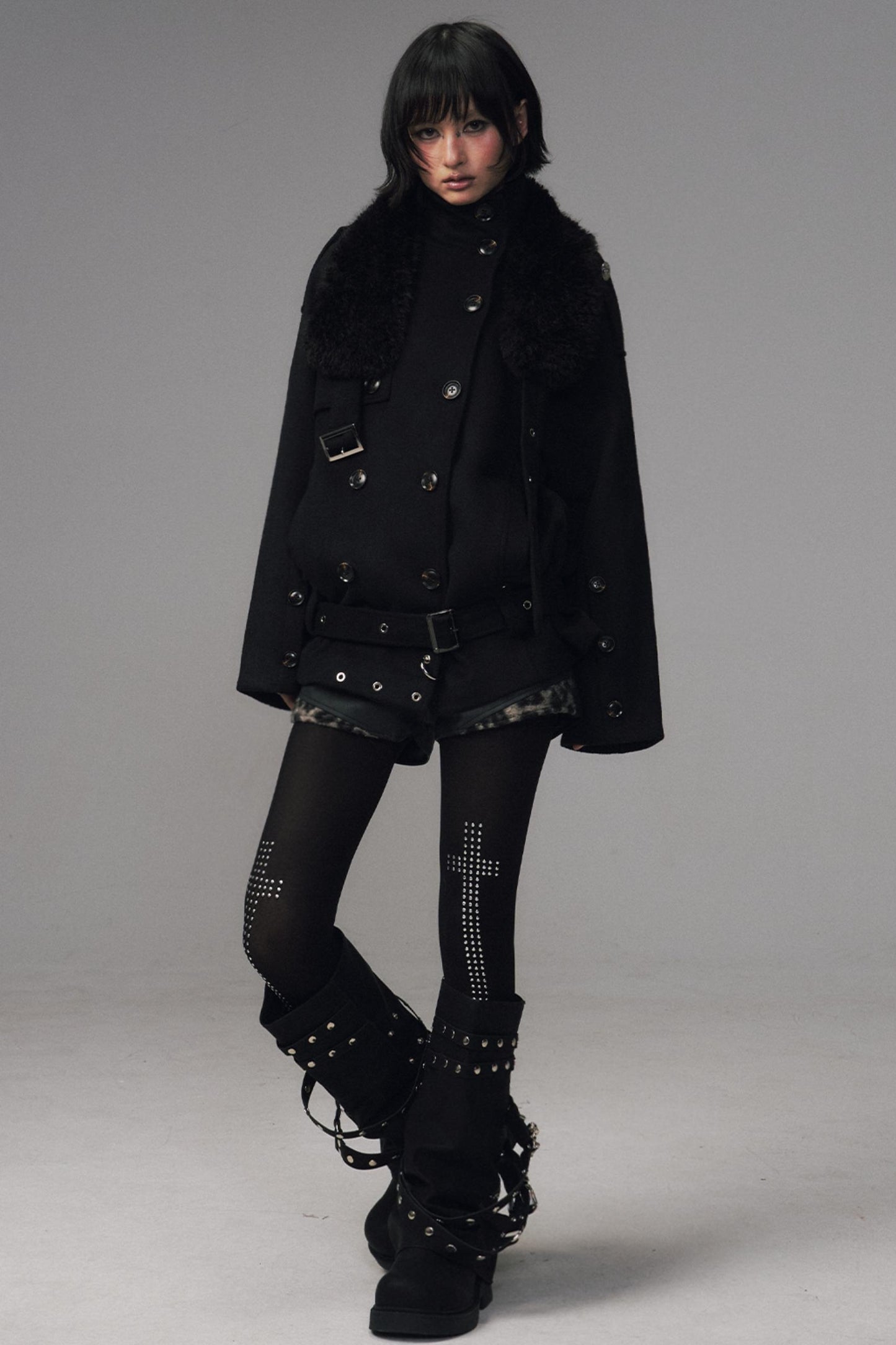 Dark Large Lapel Woolen Jacket