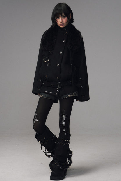 Dark Large Lapel Woolen Jacket