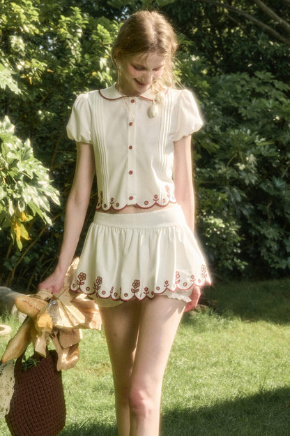 White Lace Shirt Skirt Set-Up