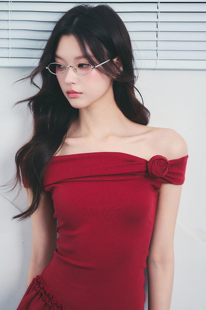 Pink One-Shoulder Drawstring Dress