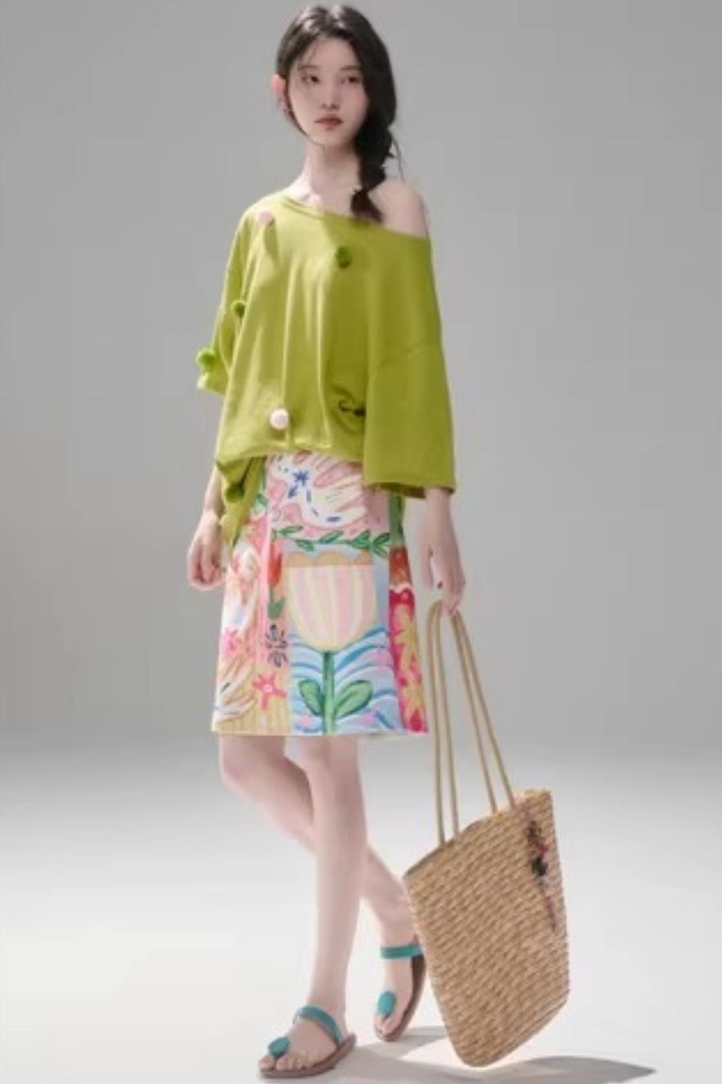 Reversible Bird and Tulip Skirt
