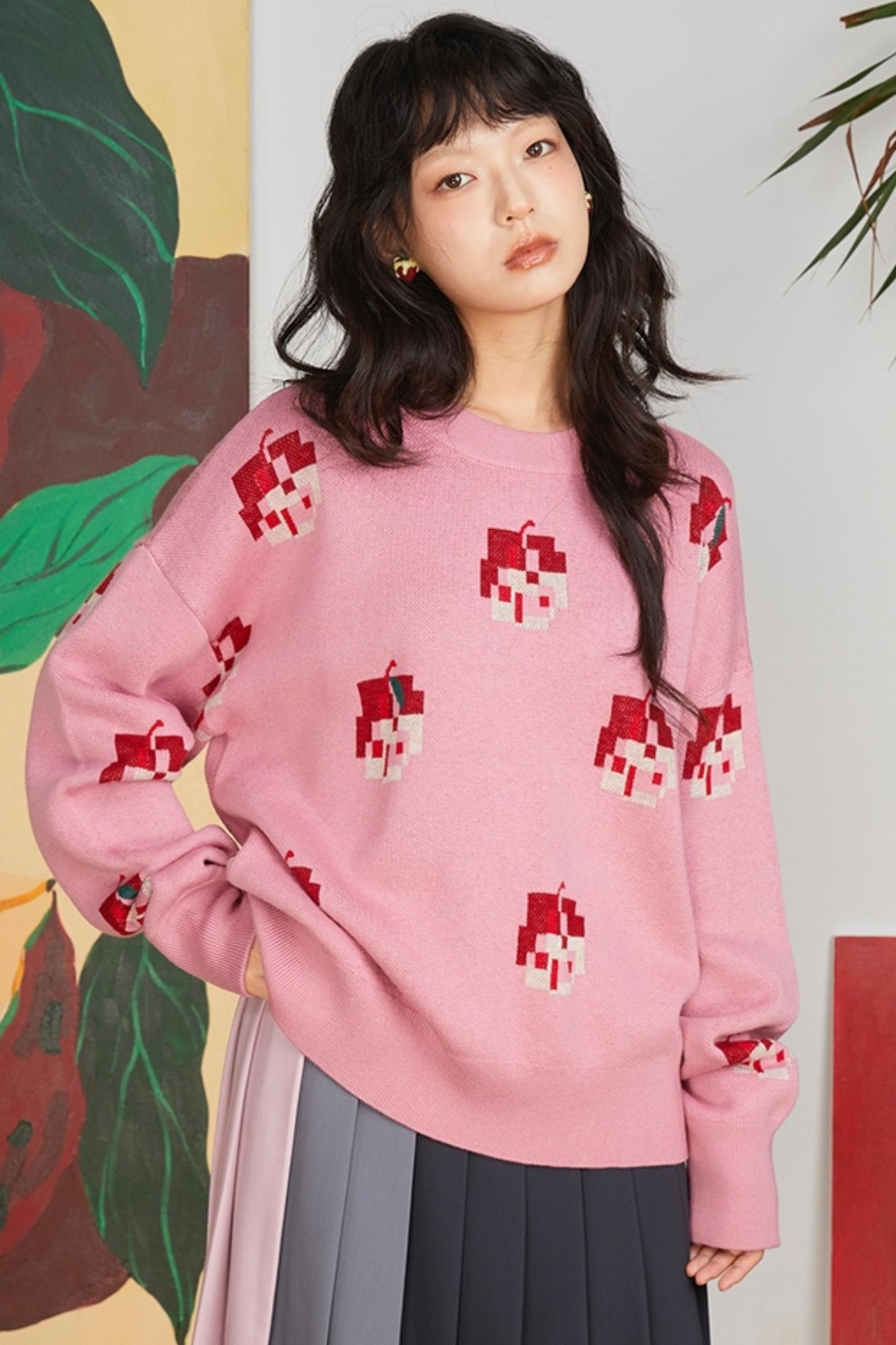 Jacquard Apple Knit Sweater