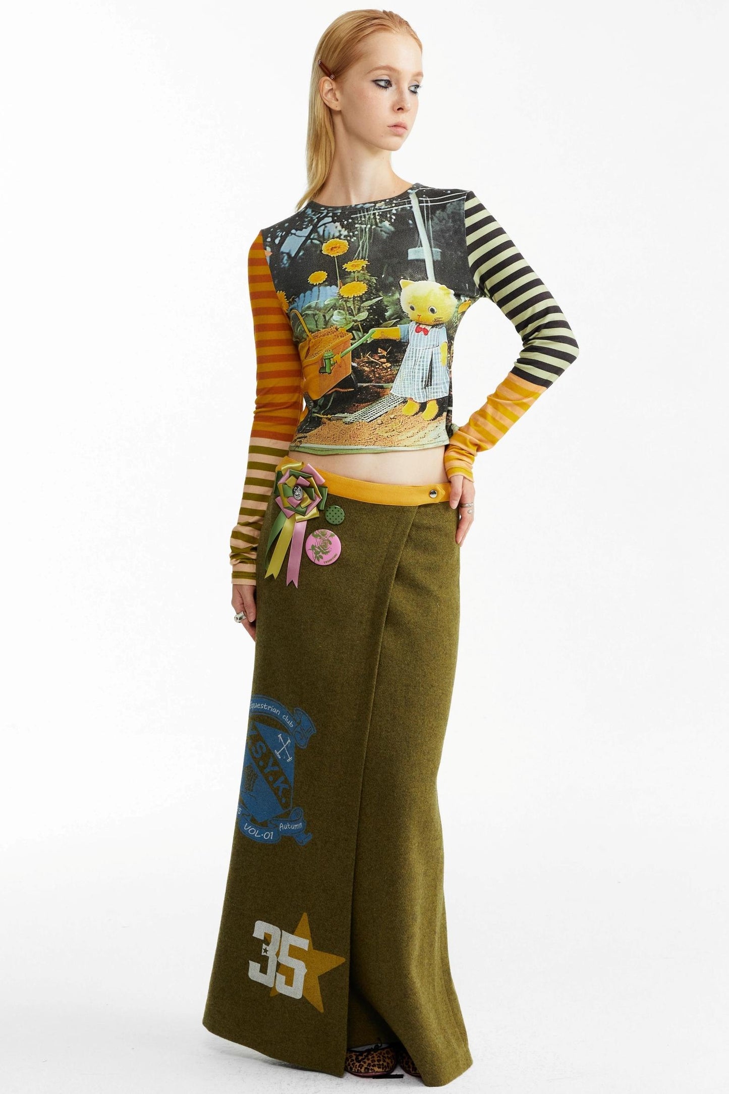 Olive Woolen Long Skirt