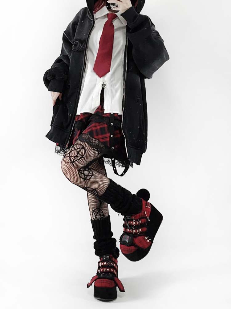 Y2K Black Rabbit Plaid Platform Shoes