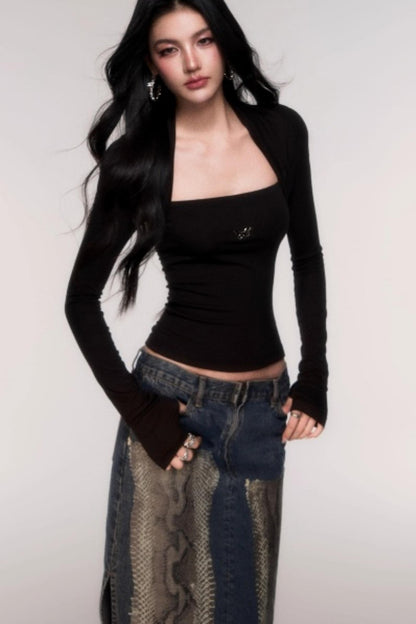 Fake Two Sleeve Slim Knit Top