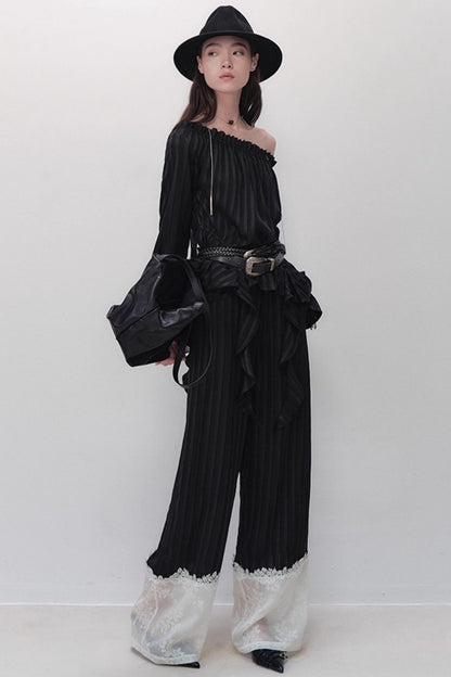 French Design One-Shoulder Ruffle Shirt