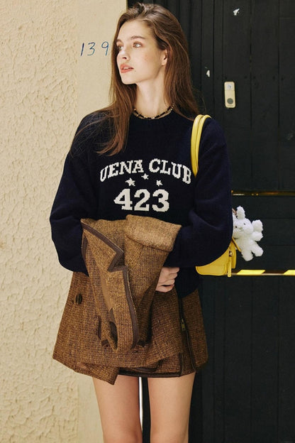 Navy Blue Wool Knit Sweater