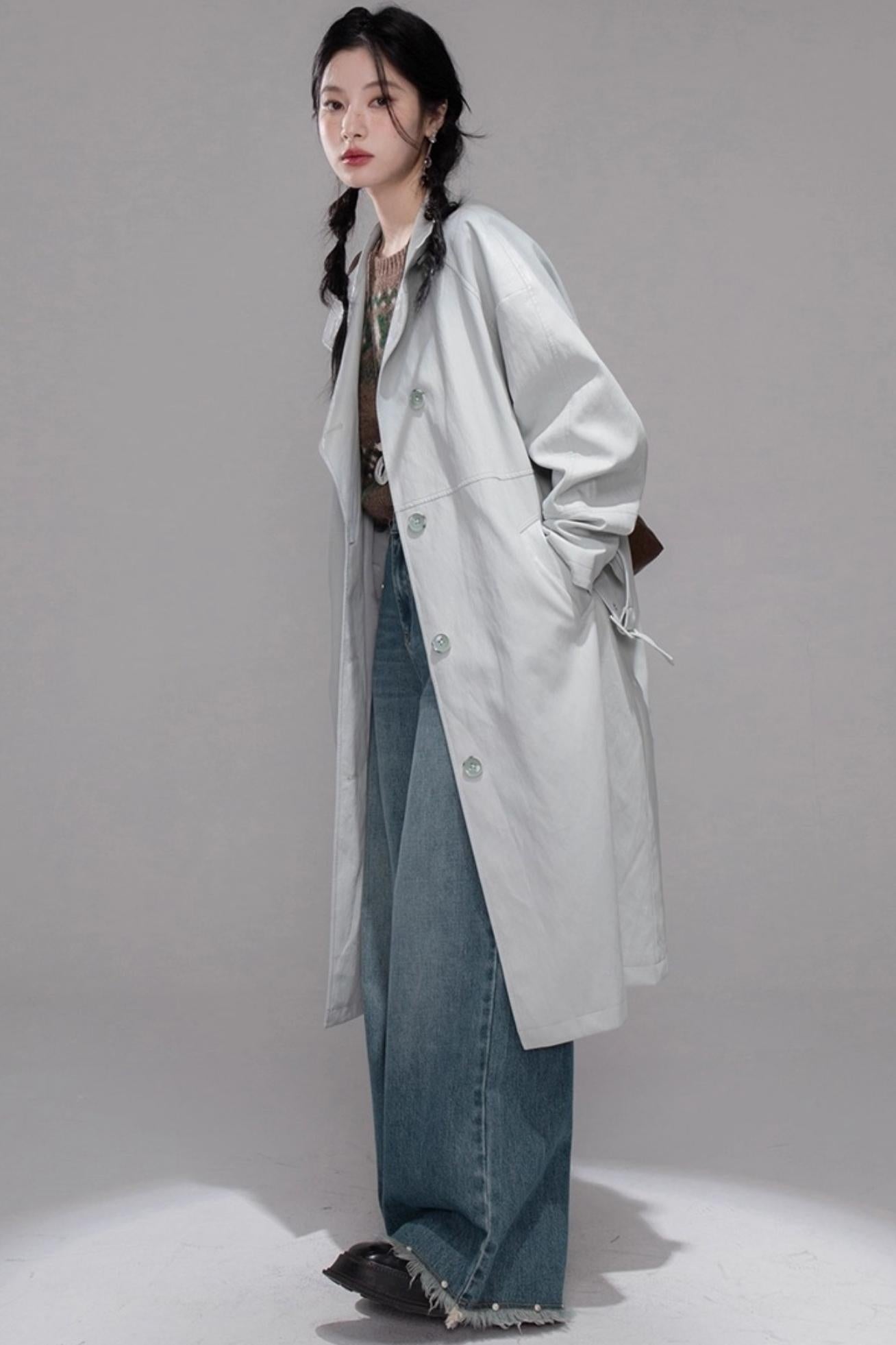 Two Collared Leather Trench Coat