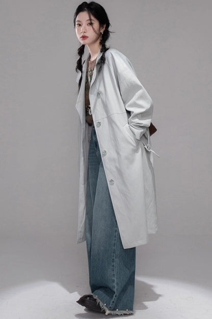 Two Collared Leather Trench Coat