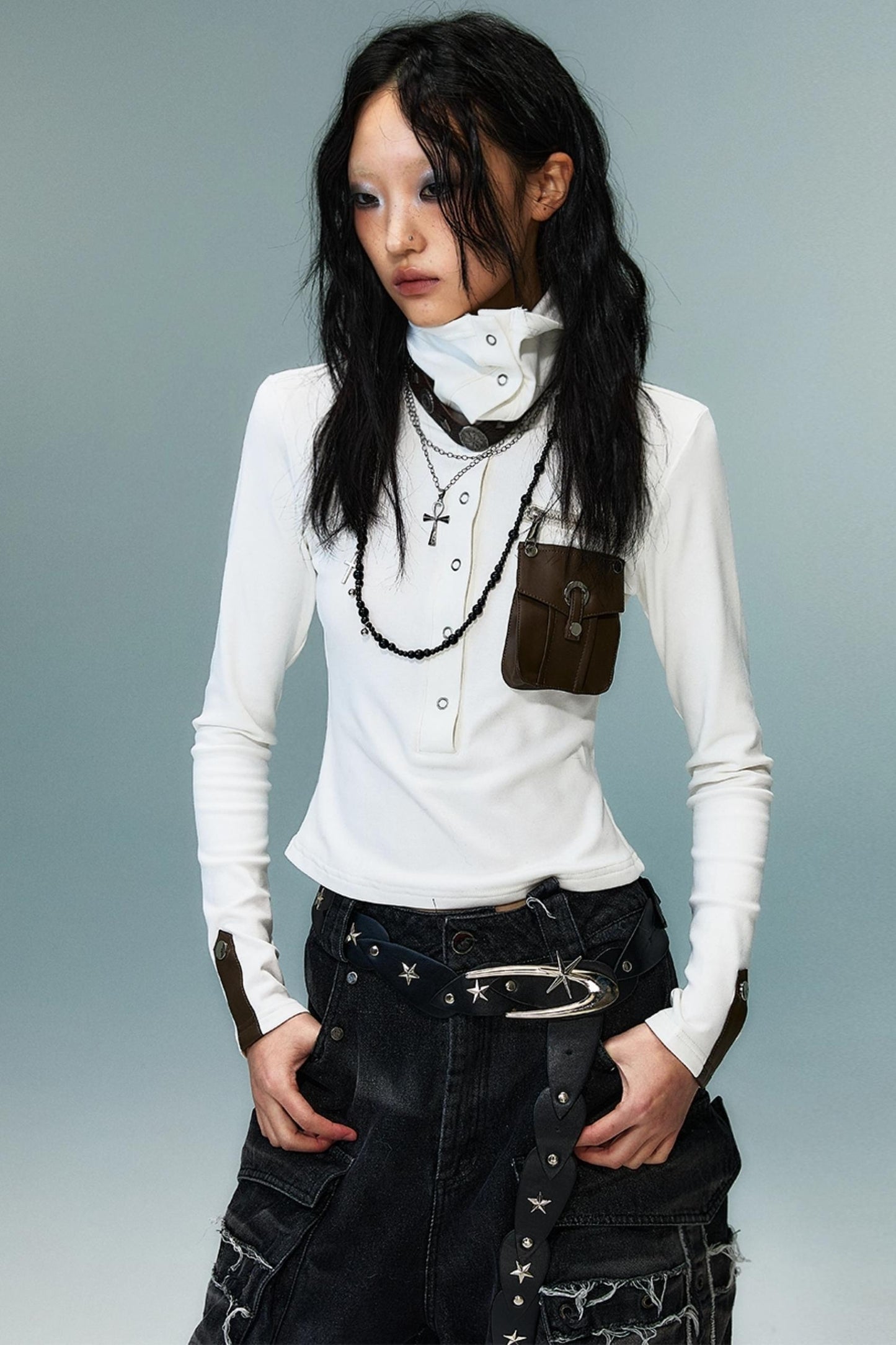 Punk High Neck Slim Knit Base Top