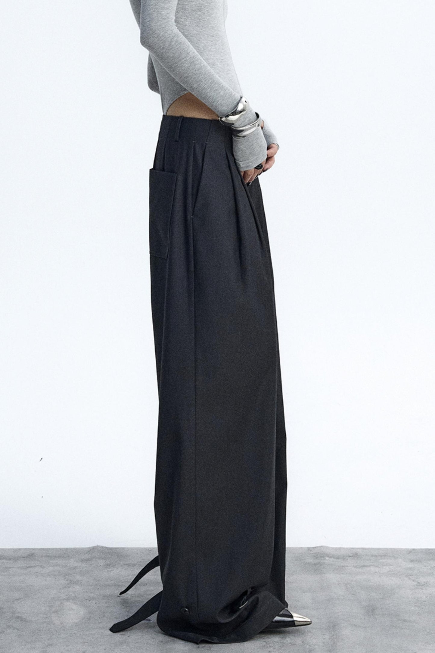 Dark Gray Pleated Suit Pants