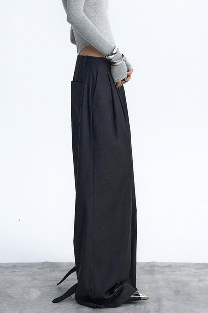 Dark Gray Pleated Suit Pants