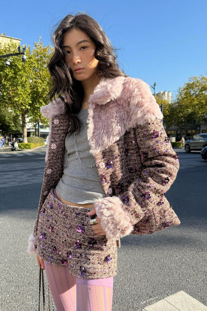 Retro Chic Purple Sequin Tweed Suit Set-Up