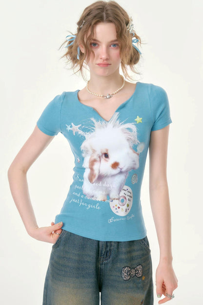 Blue Rabbit V-Neck T-Shirt