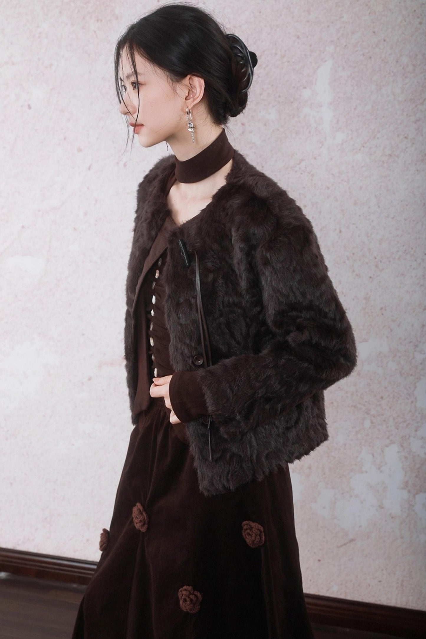 Caramel Coffee Shell Buckle Streamer Top