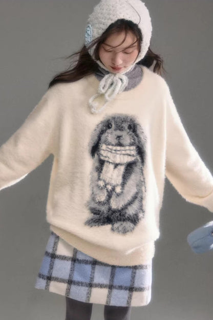 Color-Blocked Rabbit Jacquard Sweater