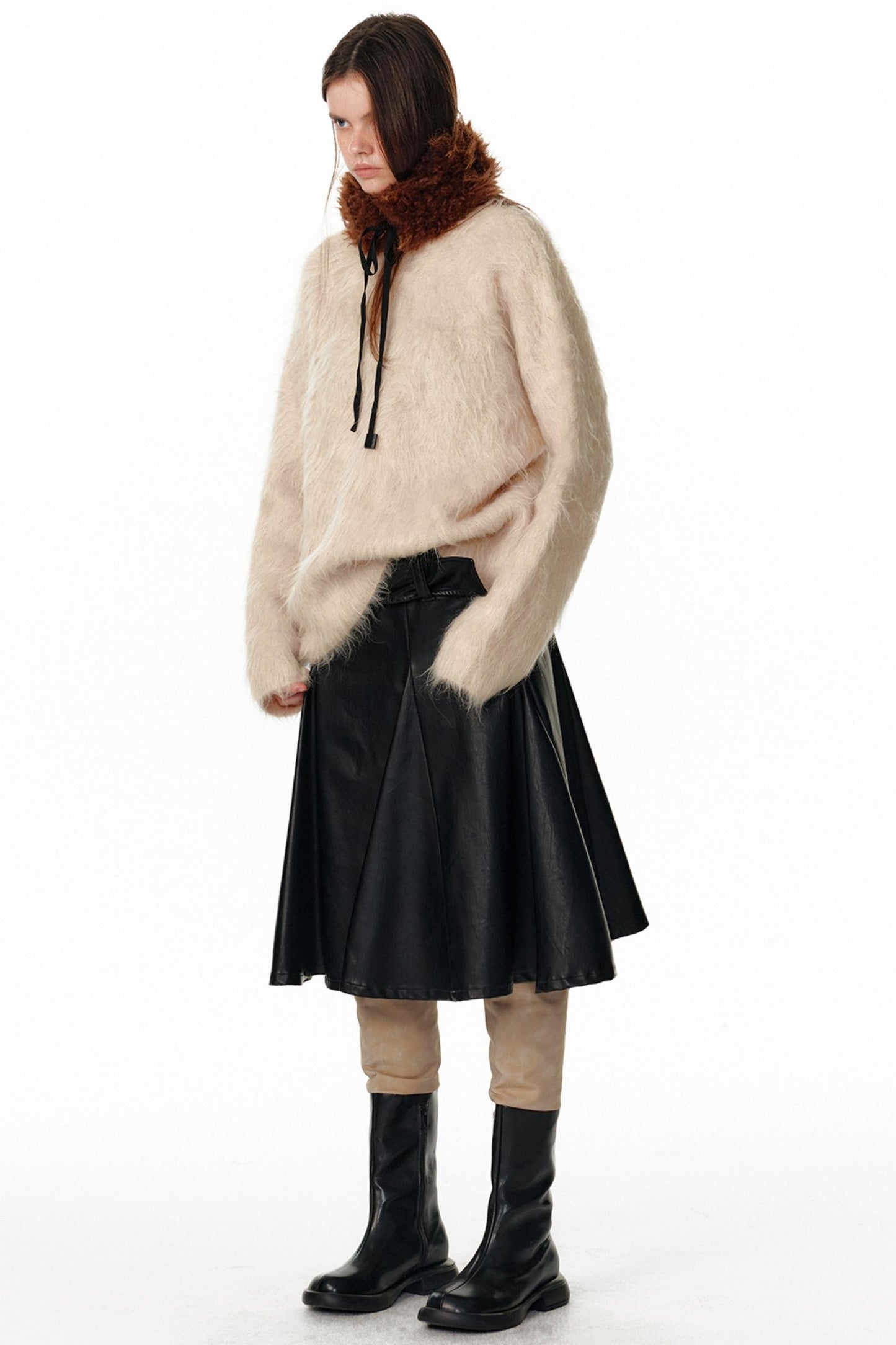 Pu Leather Black Midi Skirt