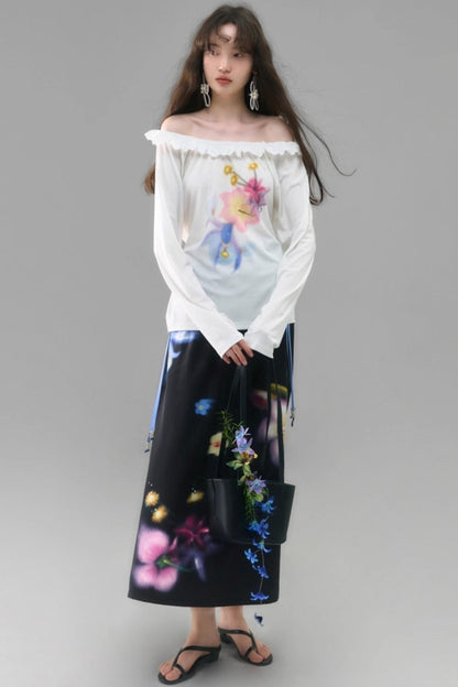 Slanted Shoulder Long-Sleeved Tencel Tee